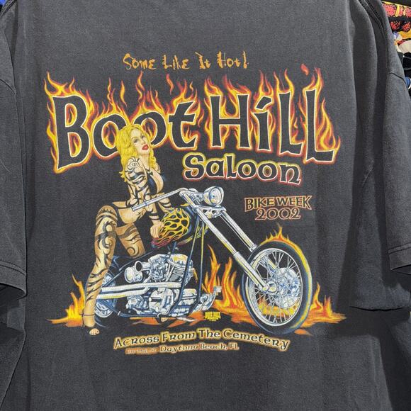 Vintage 2002 Boot Hill Saloon Bike Week Flaming Girl Shirt Size Xxl FADED - Picture 5 of 5